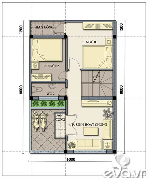 Tư vấn xây nhà 2 tầng 48m2 - 2