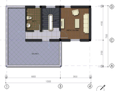 Thiết kế nhà 2 tầng, 1 tum trên đất 7,5x10,5m | ảnh 3